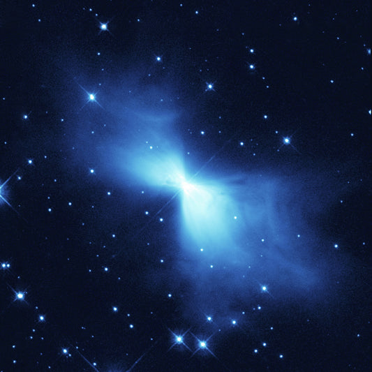 Blue nebula with stars in a dark space background. Boomerang Nebula.